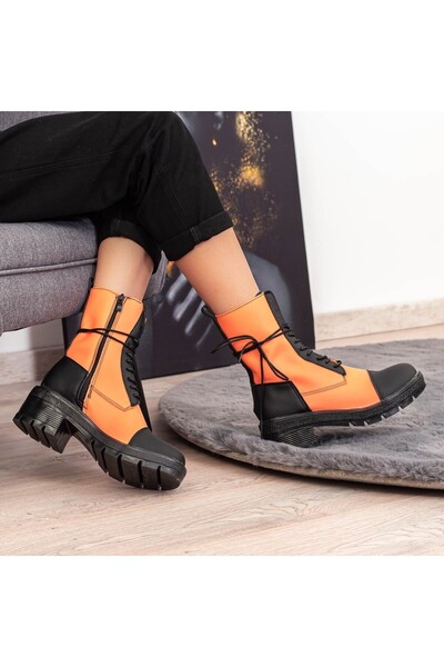 mei Γυναικείες Μπότες NX121 Μαύρο-Πορτοκαλί