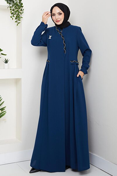 hafsamina Brooched Large Size Ferace Petrol Hm2843