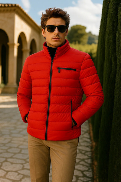 comstar Men's Comfort Mock Neck Casual Winter Red Puffer Jacket