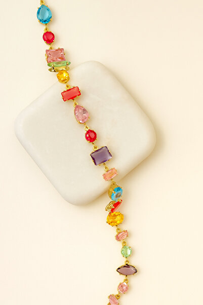 ELMATOLYE Women's Gold Chain Colorful Stone Gema Bracelet Minimal Stylish Brilliant Cut Peridot Emerald