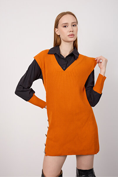 Moda Days Women's Shirt Collar Knitwear Dress with Shirt Winter Mdd21096