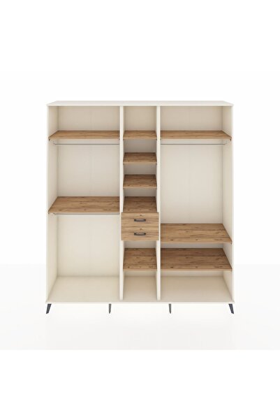 Dienni Hyperion Dolap 10 Raflı 2 Çekmeceli 3 Askılı 220x44x243 Aytaşı-Çam/Çam