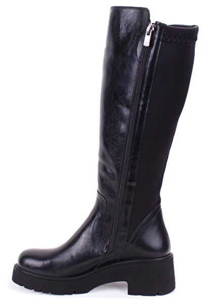 DAGOSTER Dza07-8961105 Black Patent Leather Daily Stretch Flat Heel Women's Boots