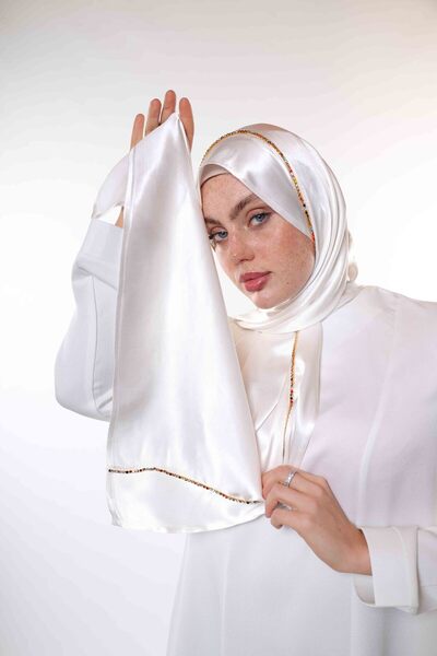 HARİKA WEAR DETAYLI BEYAZ İPEK ŞAL - başörtüsü