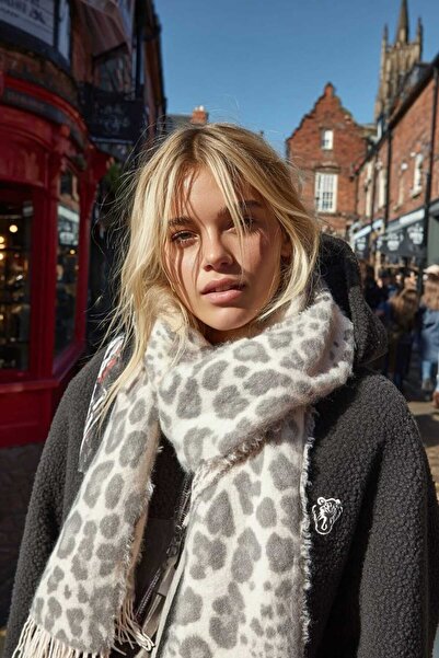 LAGRANZE Γυναικείο φαρδύ κασκόλ με γαλλικό σχέδιο λεοπάρ