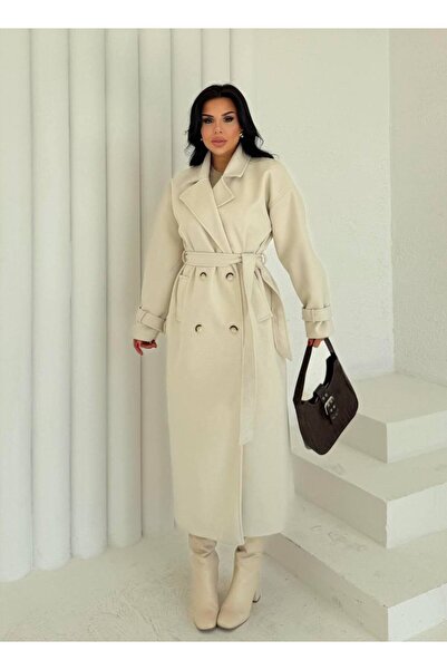 Siseniorita Women's Long Coat in Fabric with Drawstring Waist - Loose Maxi/Oversized Cut