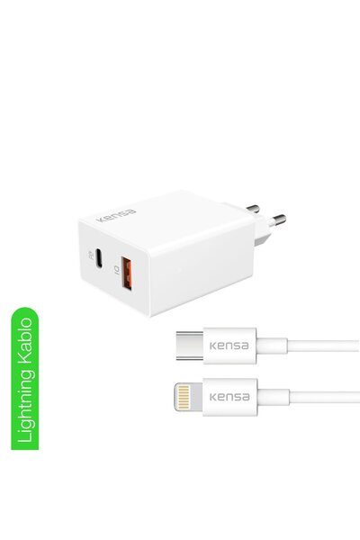 Kensa 50W PD Hızlı Şarj Başlığı + USB-C to Lightning Kablo – iPhone Uyumlu, Akıllı Güvenlik Çipli