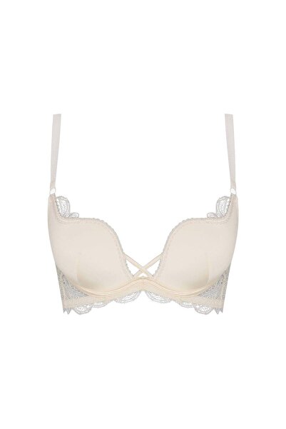 ESOTIQ Push-Up Plunge Bra Deep V-Neck Cleavage Plunging with Lace Details Removable Padding | Claudia