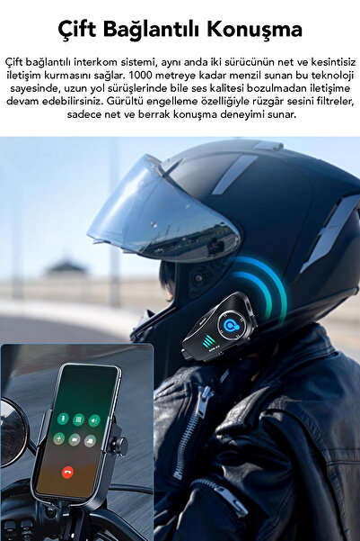 mimtec 1000m Kameralı İnterkom - Bluetooth 5.3 Su Geçirmez Motosiklet Kask Kulaklık 32 GB Hafıza Kartı