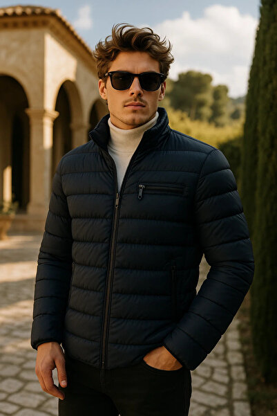 comstar Men's Comfort Mock Neck Casual Winter Navy Blue Puffer Jacket