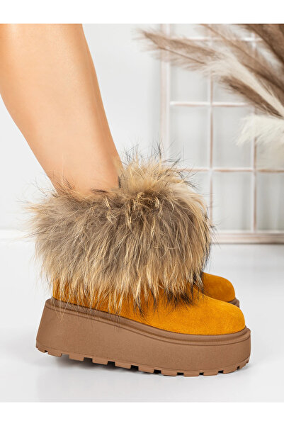 Pantoful Women's boots made of genuine leather 3ASJN73 Yellow