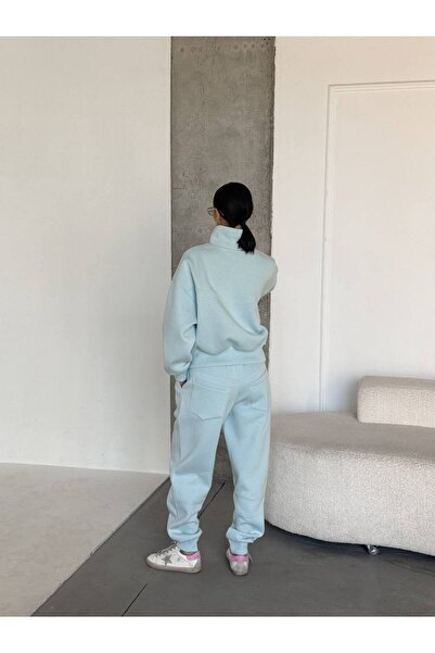 Elia Swimwear Women's Tracksuit Thick Cotton Oversize Sweatshirt And Pants Blue Mint Ariana