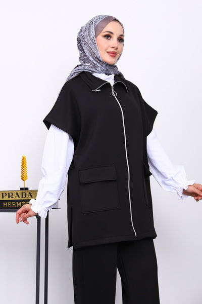 İmajButik Black Zippered Vest and Pants Scuba Suit