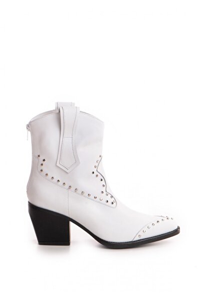 Vanilla Days Lillian Pure White Leather Ankle Boots with Silver Studs