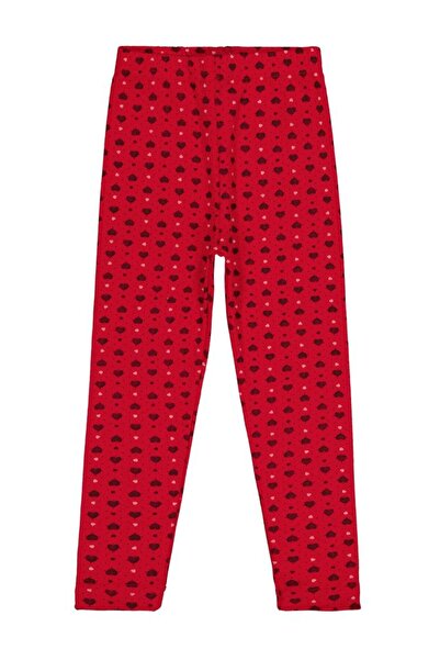 Civil Girls Heart Patterned Leggings for Ages 6-9 - Red 9-10 Years Old