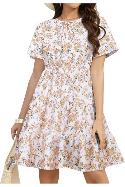 OEM Women's casual dress above the knee, white with flowers M