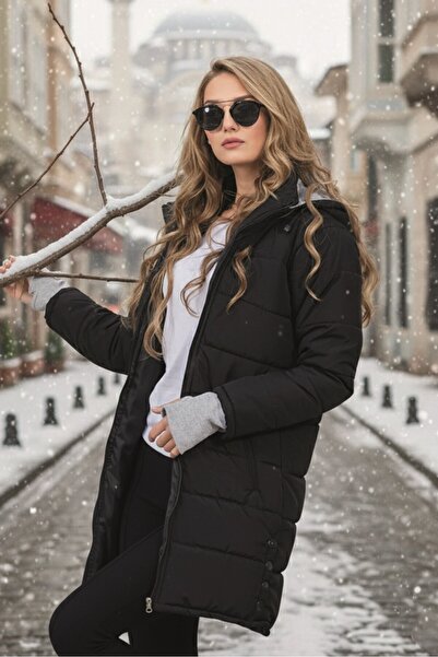 Toridas Kapüşonlu Eldiven Detaylı Kışlık Kadın Şişme Mont