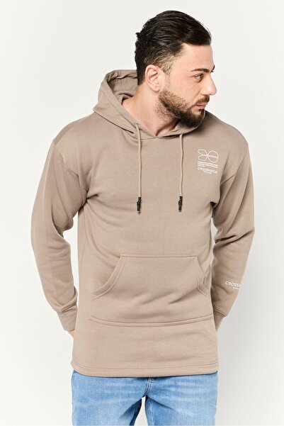 Crosshatch Men Hooded Long Sleeve Brand Logo Sweatshirt, Dark Stone