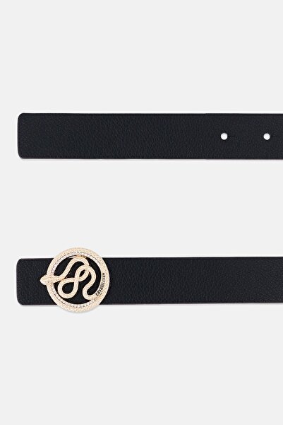 Cavalli Class Women Reversible Gold Buckle Fashion Leather Belt, Multicolor