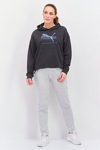 Puma Women Relaxed Fit Brand Logo Training Hoodies, Black