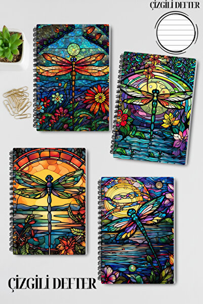 qoeuyl boutique مجموعة دفاتر ملاحظات ملونة بتصميم طيور اليعسوب، سلك حلزوني، مقاس A5، مخططة، مكونة من 4 قطع، تذكارية، للذكريات، للمدرسة