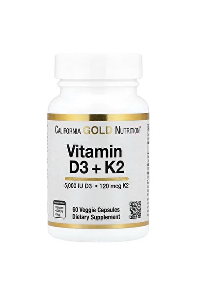 California Gold Nutrition Vitamin D3 + K2 as Menaquinone-7, 60 Vegetarian Capsules