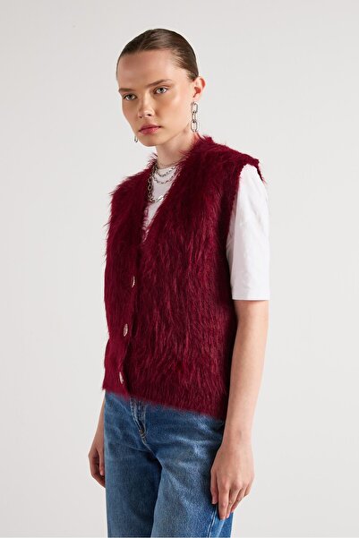 minaaise Women's Burgundy Plush Knitwear Vest 92