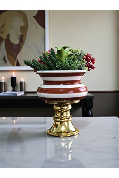 ferayhome Dekoratif Obje Ayaklı Saksı Kahverengi Zebra Gold - Feray Home