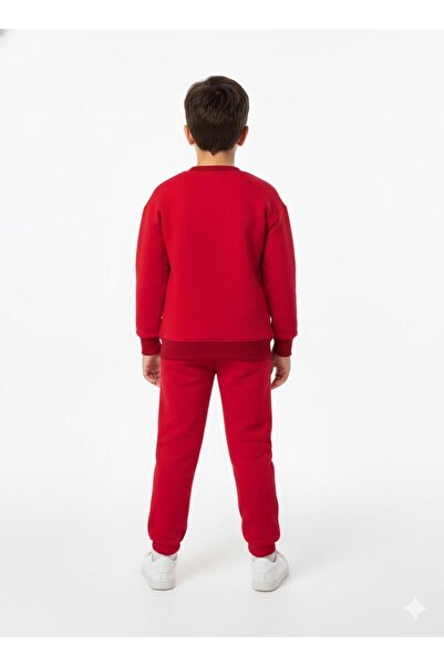 JCKS KİDS Long Sleeve Fleece-Lined 3 Thread Waist and Leg Elastic Double Pocket Tracksuit Set