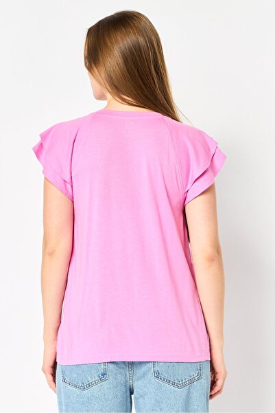 GAP Women Crew Neck Solid Flutter Sleeve Top, Pink
