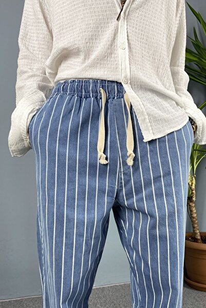 Alışveriş Sokağı Blue Jean Jogger Relaxed Fit Denim Pants with Lace-Up Cuffs