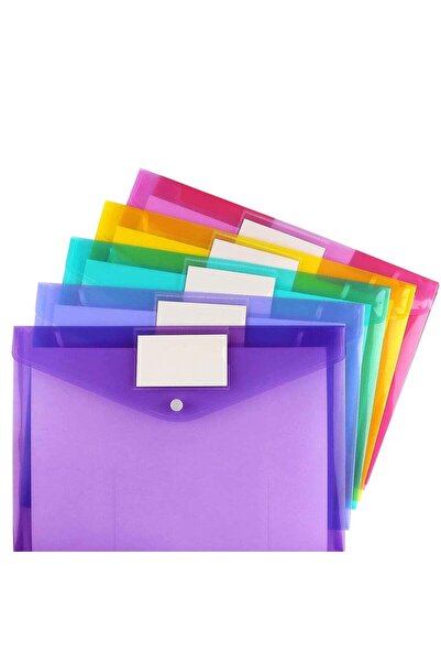 Generic A4 Plastic Envelope File Folders – 5 Pieces, Snap Button Closure, Label Pocket, Multicolour