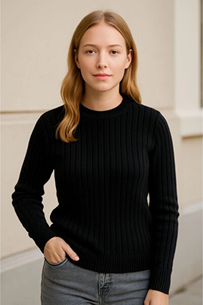 JANES Cycling Round Neck Knitwear Sweater Cotton Thick Corded Fabric Woven, Regular Fit Long Sleeve Winter