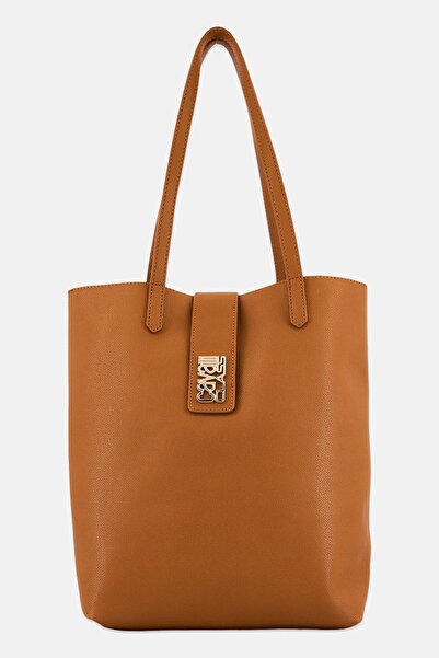 Cavalli Class Women Leather Brand Logo Shopper Bag, Brown