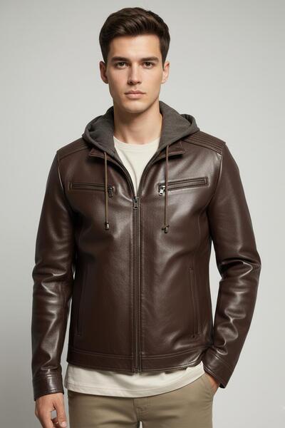Deriderim Brown Leonard Genuine Leather Men's Coat