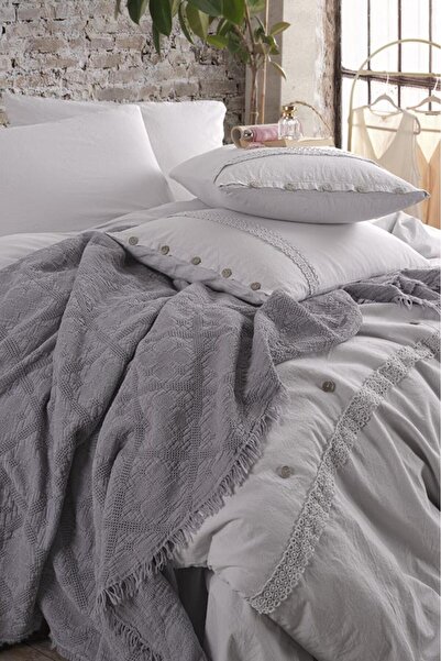 Çeyiz Diyarı Grace 7 Piece 100% Cotton Double Pique Duvet Cover Set Stone