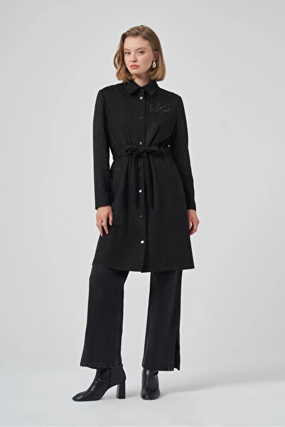 Nuss 6012 Collar Stone Embroidered Suede Cap - Black