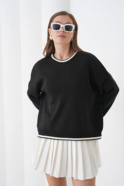 Park Karon Women's Crew Neck Soft Textured Oversize Knitwear Sweater