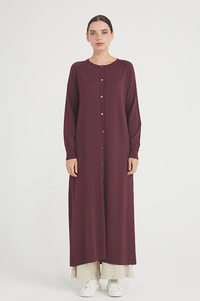 Nuss Mercerized Full Length Knitwear Long Length Cardigan 512 Burgundy