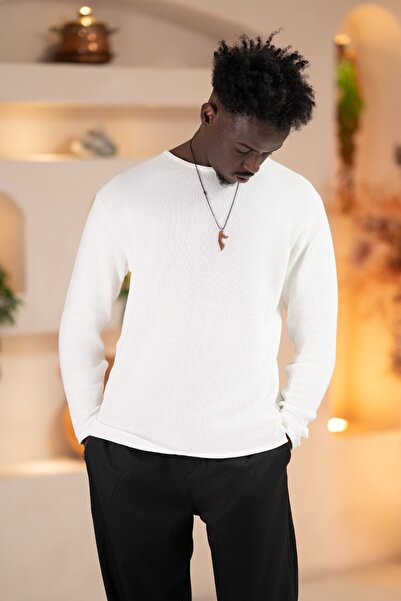 AKÇAYLAR Regular Fit Stretch Fabric Self Striped Transitional Sports Sweater