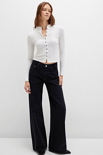 Mavi Kadın Önü Düğmeli Modelli Penye