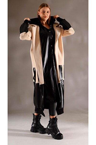 shE tekstil Designer Leather Detailed Coat