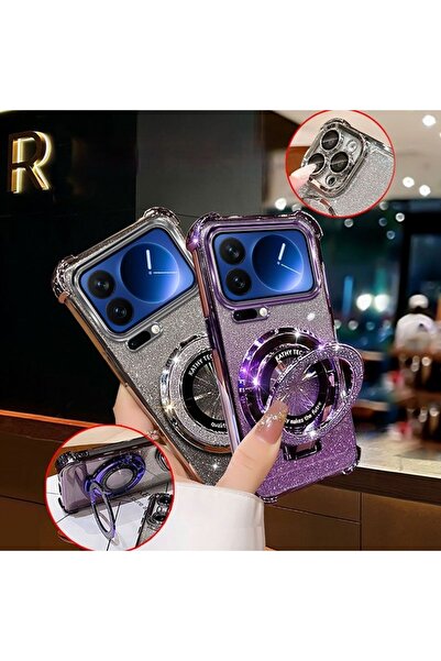 Generic Magnetic Glitter Case for Xiaomi 17 Pro Max，Sparkly Kickstand，Luxury Gradient Shockproof Back Cover