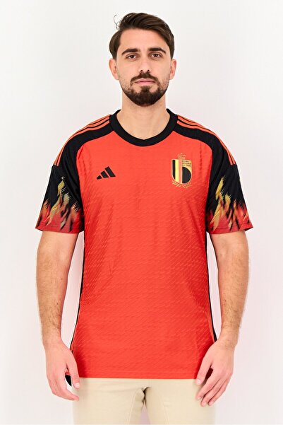 adidas Men Slim Fit Royal Belgian Short Sleeve Football Jersey, Red