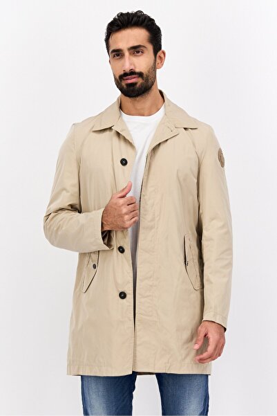 Trussardi Jeans Men Brand Logo Trench Coat Jacket, Tan