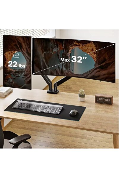 newnet Çift Kollu Monitör Stand Amortisörlü 13-27'' inç Monitörler İçin 360° Dönebilir Askı Aparatı-26737-