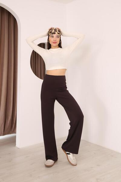 İgnites Brown Elastic Waist Modal Fabric Trousers-Igni̇tes-00015