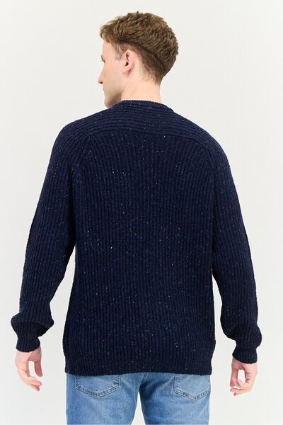 Timberland Men Crew Neck Textured Sweater, Navy
