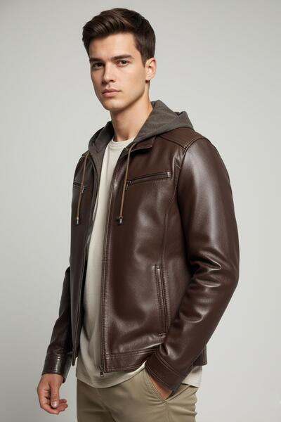 Deriderim Brown Leonard Genuine Leather Men's Coat