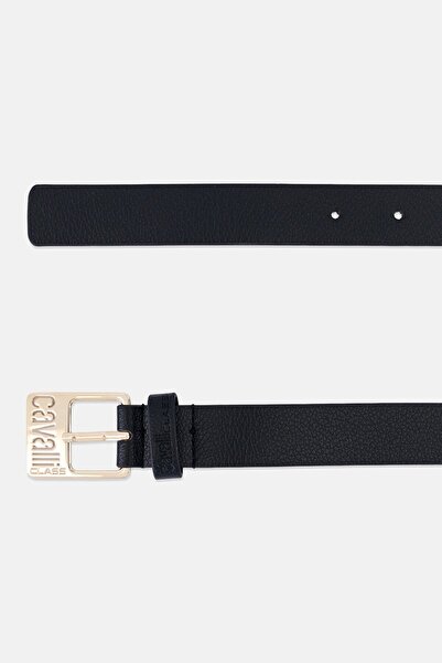 Cavalli Class Women Brand Logo Leather Belt, Black